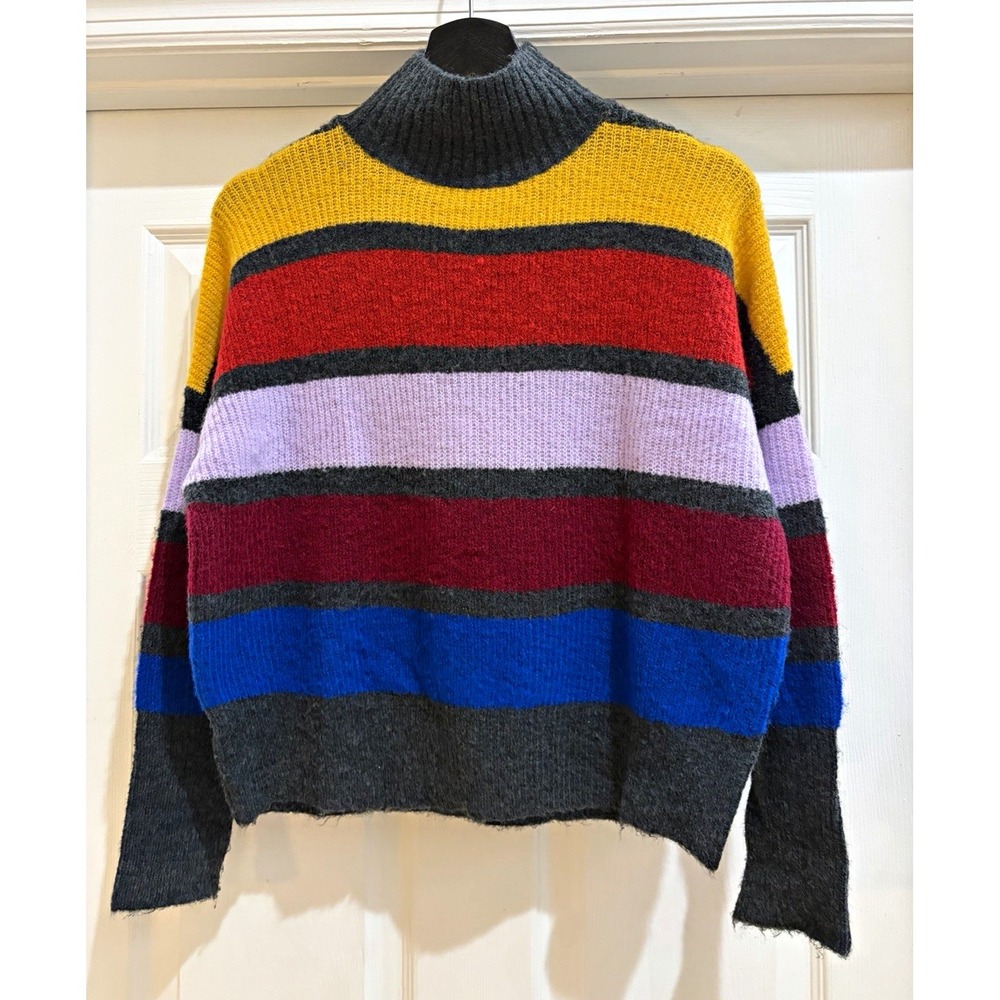 Express Women's XS Multicolor Striped Turtleneck Raglan Knit Pullover Sweater